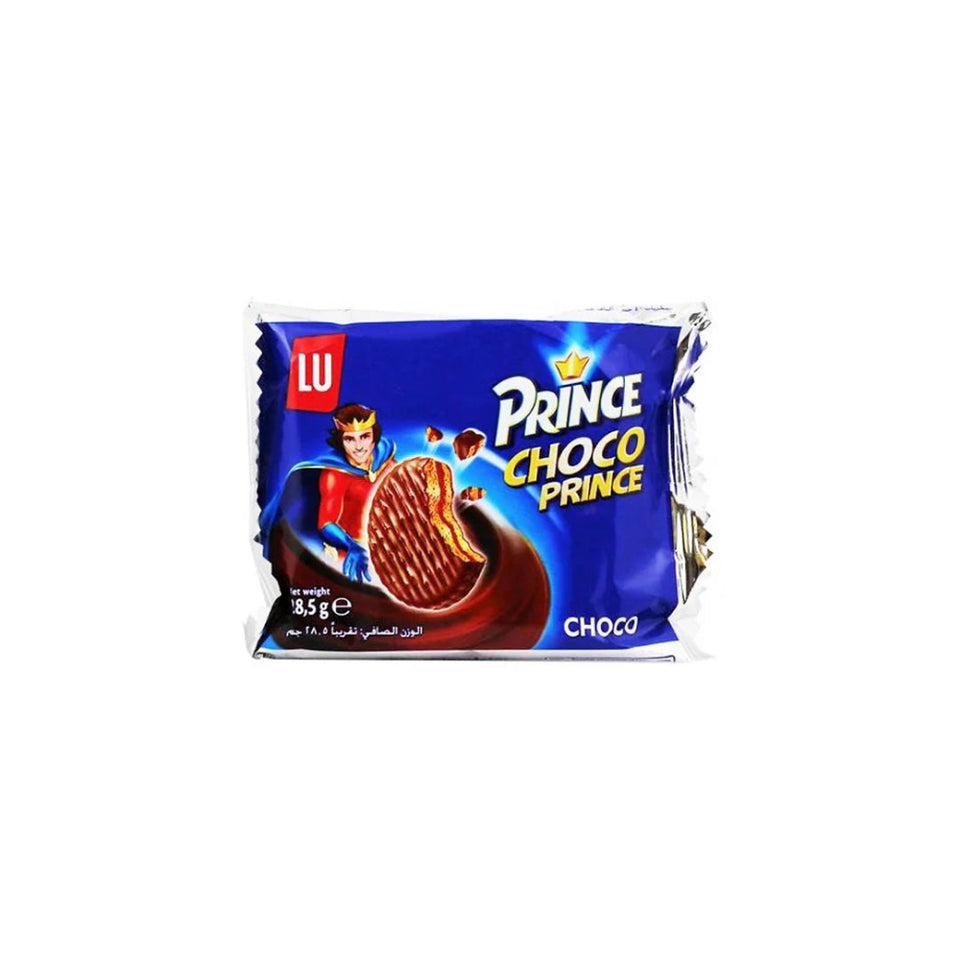 Packaging of Choco Prince Chocolate Biscuits showing the product name and an image of the chocolate biscuit.