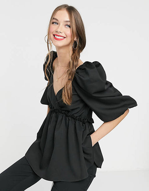 In The Style  Women's Black Blouse AMF678 shr