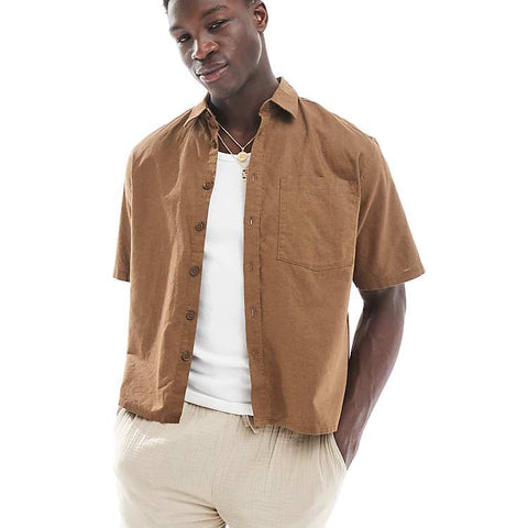 Only & Sons Men's Brown Jonas Linen Short Sleeve Shirt | Only & Sons In Lebanon