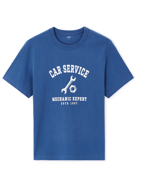 Celio Men's Navy Blue Printed Boxy Fit Cotton T-Shirt | Celio In Lebanon