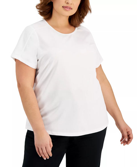 ID Ideology Women's White Plus Size Birdseye Mesh T-Shirt | ID Ideology In Lebanon