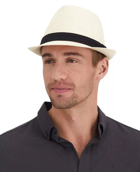 Levi's Men's Beige & Black Classic Flat Brim Straw Cotton Band Fedora Hat | Levi's In Lebanon