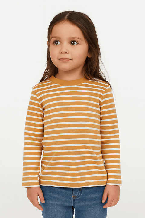 POMPdeLUX Girl's Tan Striped Seville Long-Sleeve Blouse |POMPdeLUX in Lebanon