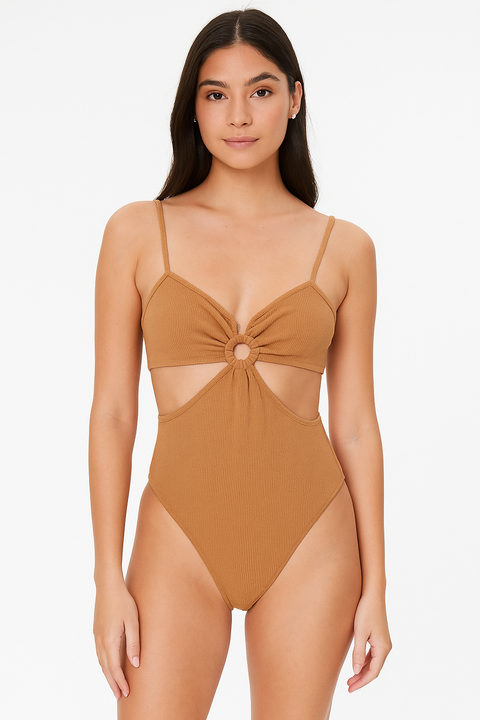 Forever 21 Women's Camel Cut-Out Sleeveless Bodysuit |Forever 21 In Lebanon