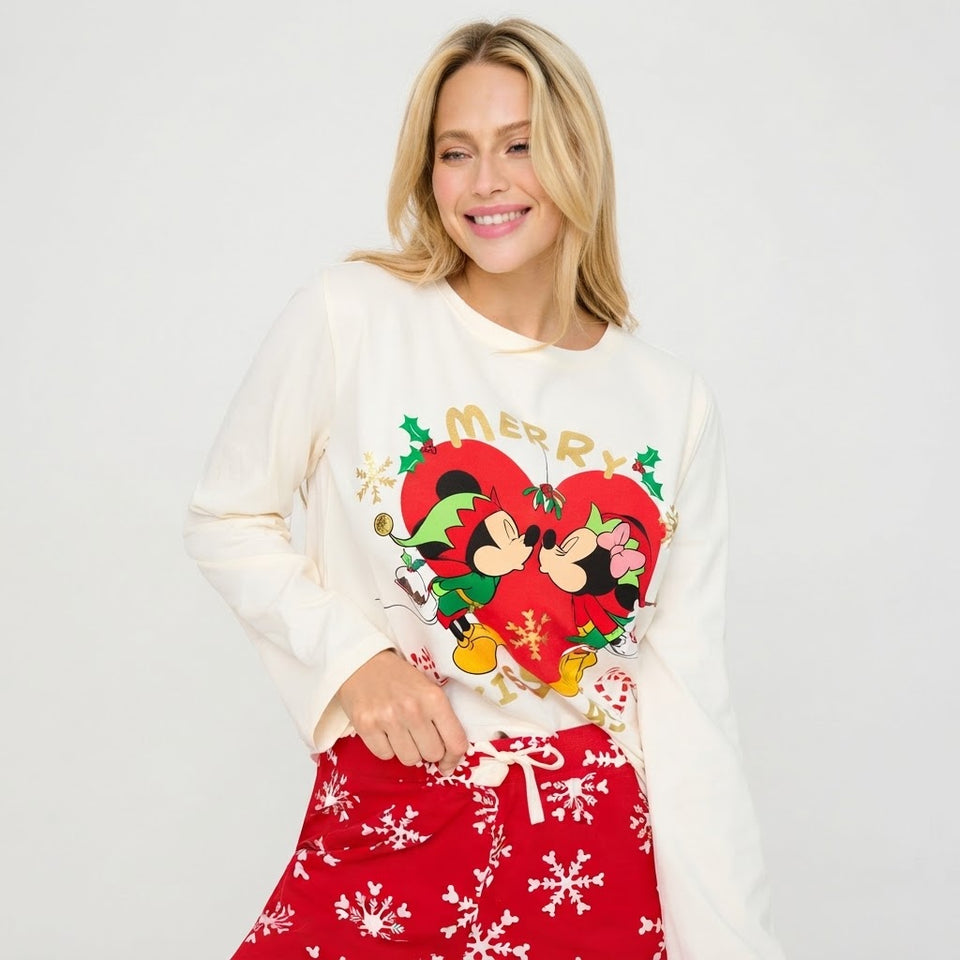 Sinsay Women's Off White Mickey & Minnie Printed Pajama Top