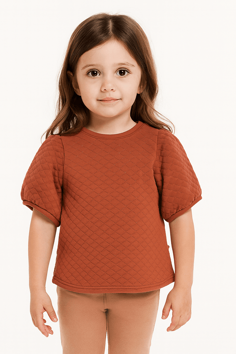POMPdeLUX Girl's Brick Puff-Sleeve Blouse | POMPdeLUX in Lebanon