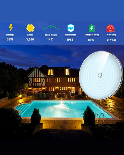 EU LyLmLe PAR56 LED Pool Light 35W Ultra Flat And 2pcs (Replaces 300W Halogen Bulbs) LED Swimming Pool Light 3500LM 140° Beam Angle IP68 Waterproof 12V AC/DC 6000K [Energy Class A+] (With remote control ) AM70