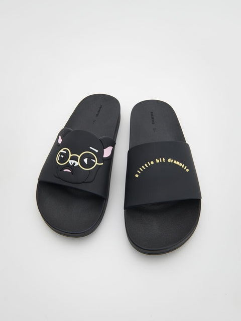 Reserved Girl's Black Patterned Flip-Flop Slipper | Reserved In Lebanon