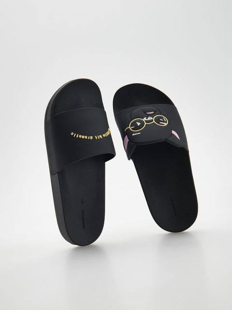 Reserved Girl's Black Patterned Flip-Flop Slipper | Reserved In Lebanon