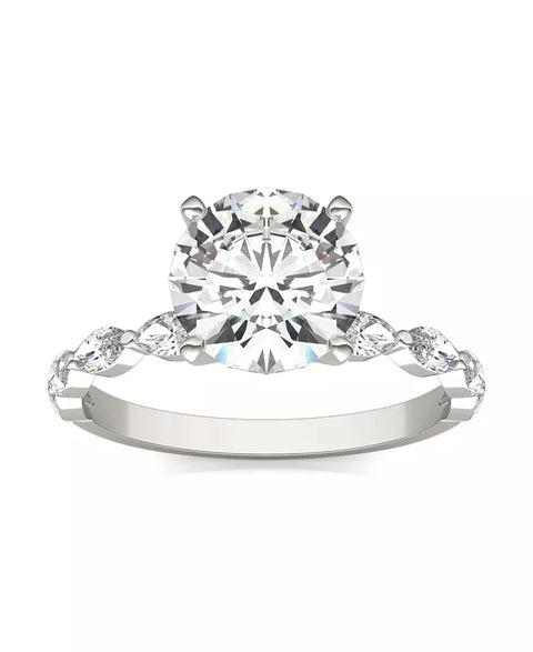 Charles & Colvard Women's Silver Moissanite Accented Solitaire Engagement Ring |Charles & Colvard In Lebanon