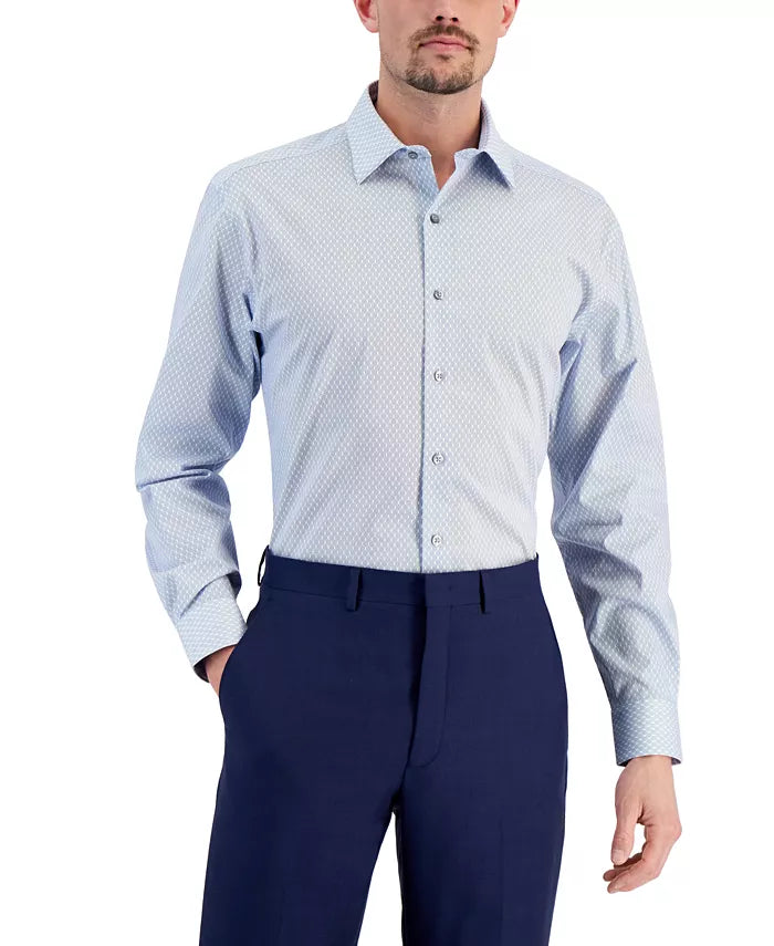 Alfani Men's Blue Regular Fit Stain Resistant Honeycomb Dress Shirt | AlfaniIn Lebanon