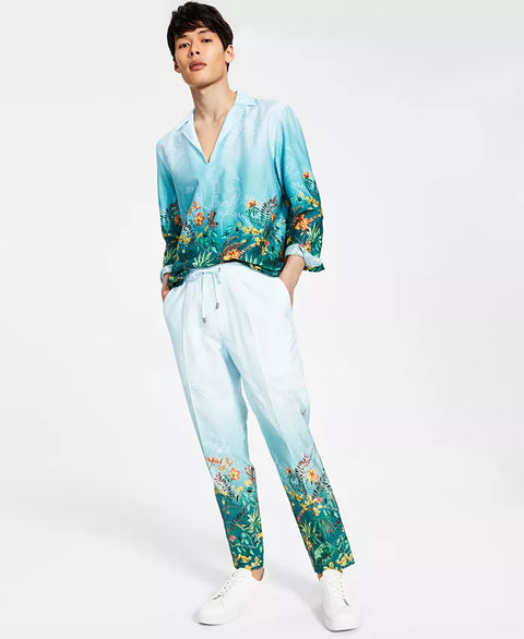 I.N.C. International Concepts Men's Pastel Blue Slim Garden-Print Pant's ABF4147