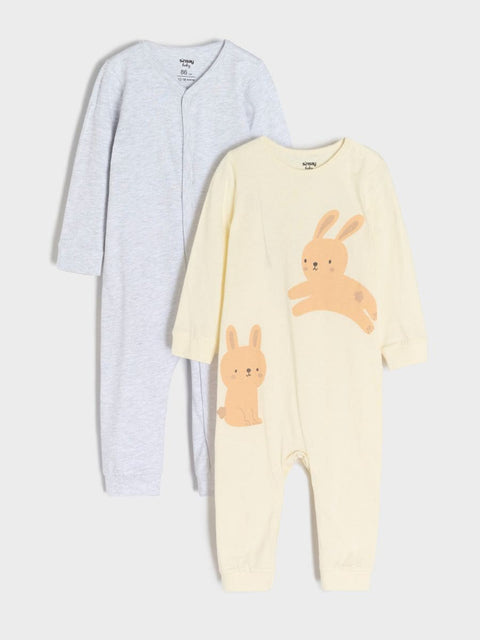 Sinsay Baby Boy's Cream & Light Grey Pack Of 2 Rabbit Printed Overalls | Sinsay In Lebanon