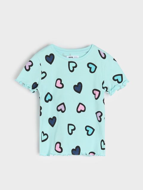 Sinsay Baby Girl's Pale Turquoise Ribbed T-Shirt With Heart Print | Sinsay In Lebanon