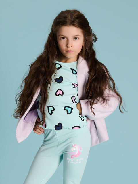 Sinsay Baby Girl's Pale Turquoise Ribbed T-Shirt With Heart Print | Sinsay In Lebanon