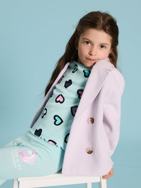 Sinsay Baby Girl's Pale Turquoise Ribbed T-Shirt With Heart Print | Sinsay In Lebanon
