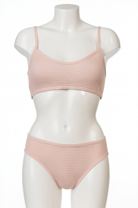 Demar Women's White & Pink Striped Underwear Set | Demar In Lebanon