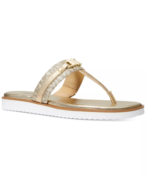 Michael Kors Women's Gold Metallic Logo T-Strap Sandals | Michael Kors in Lebanon
