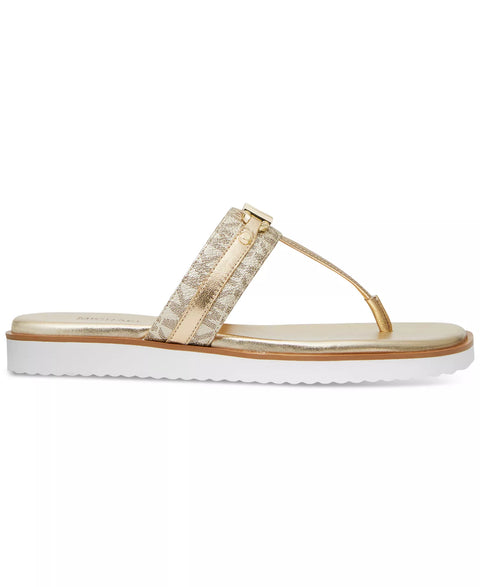 Michael Kors Women's Gold Metallic Logo T-Strap Sandals | Michael Kors in Lebanon