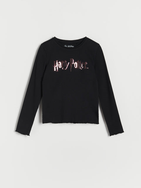 Reserved Girl's Black Harry Potter Printed Round Neck Long Sleeve Blouse | Reserved In Lebanon
