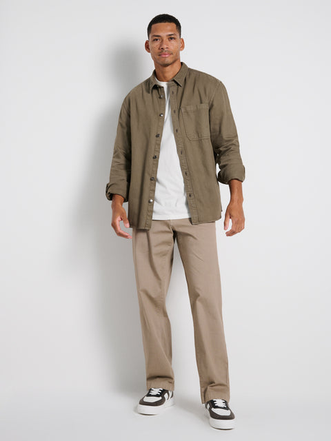 Sinsay Men's Olive Green Regular Fit Cotton Long Sleeve Shirt|Sinsay In Lebanon