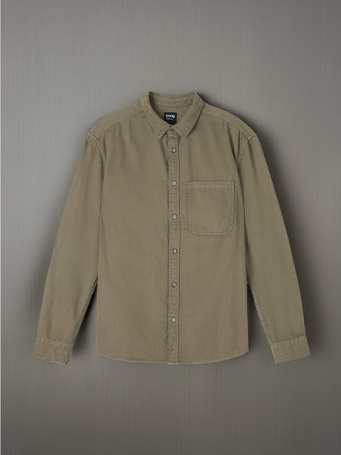 Sinsay Men's Olive Green Regular Fit Cotton Long Sleeve Shirt|Sinsay In Lebanon