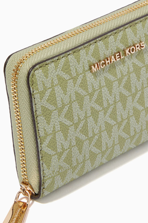 Michael Kors Women's Green Small Jet Set Card Case In Logo Canvas | Michael Kors In Lebanon