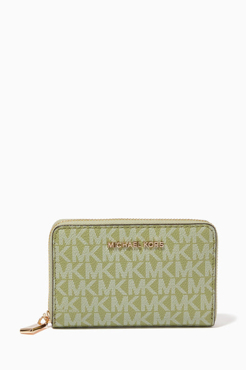 Michael Kors Women's Green Small Jet Set Card Case In Logo Canvas | Michael Kors In Lebanon