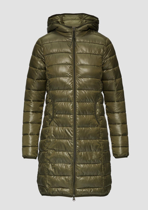 Q/S By S.Oliver Women's Olive Green Quilted Hooded Raincoat | Q/S By S.Oliver In Lebanon