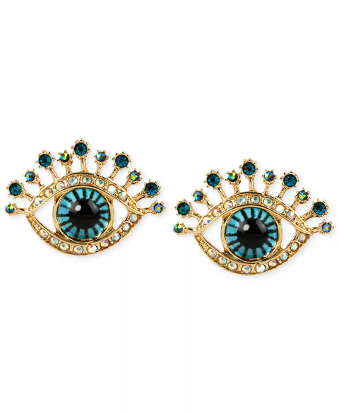 Betsey Johnson Women's Gold/Green-Tone Glass Stone and Enamel Eye Stud Earrings |  Betsey Johnson  in Lebanon