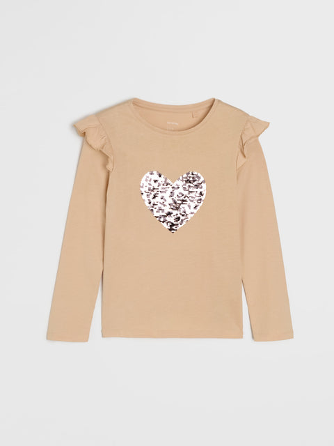 Sinsay Baby Girl's Beige Long Sleeve Cotton Blouse With Sequins | Sinsay In Lebanon