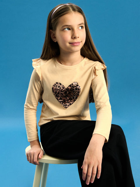 Sinsay Baby Girl's Beige Long Sleeve Cotton Blouse With Sequins | Sinsay In Lebanon