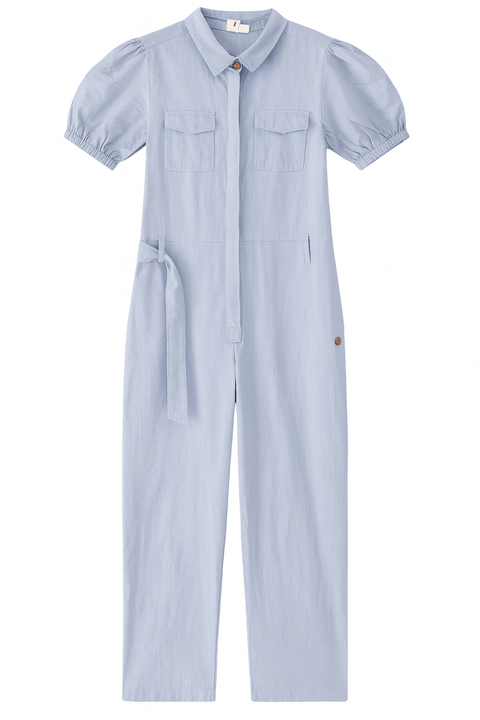 POMPdeLUX Girl's Baby Blue Organic Cotton Short-Sleeve Jumpsuit | POMPdeLUX In Lebanon