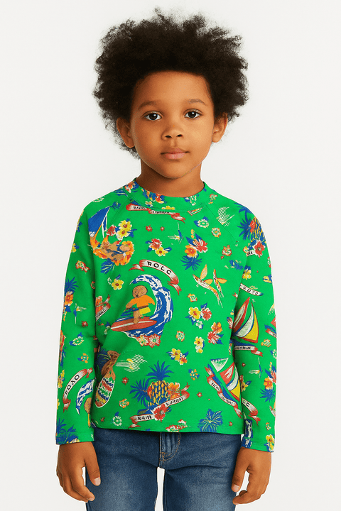 Polo Ralph Lauren Boy's Green Polo Bear Performance Long Sleeves Rash Guard Blouse |Polo Ralph Lauren In Lebanon
