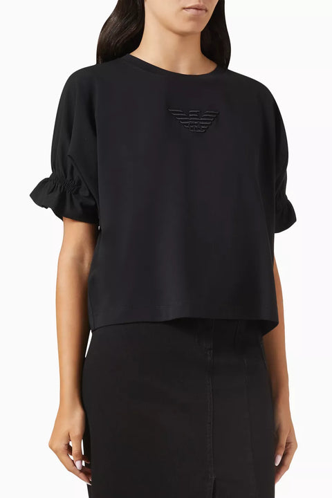 Emporio Armani Women's Black  Macro Eagle Logo T-shirt | Emporio Armani in Lebanon