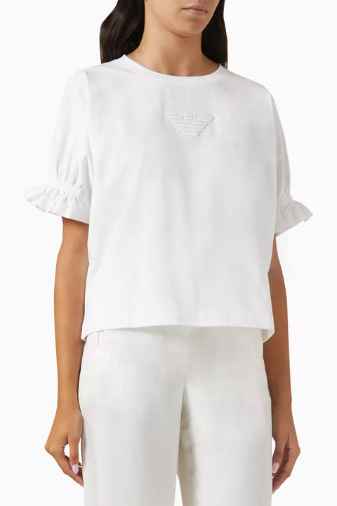 Emporio Armani Women's White  Macro Eagle Logo   T-shirt | Emporio Armani in Lebanon