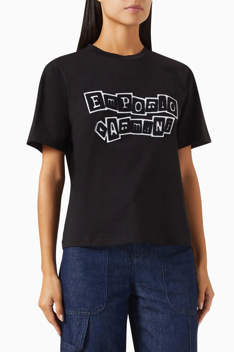 Emporio Armani Women's Black Appliqué Logo T-Shirt | Emporio Armani In Lebanon