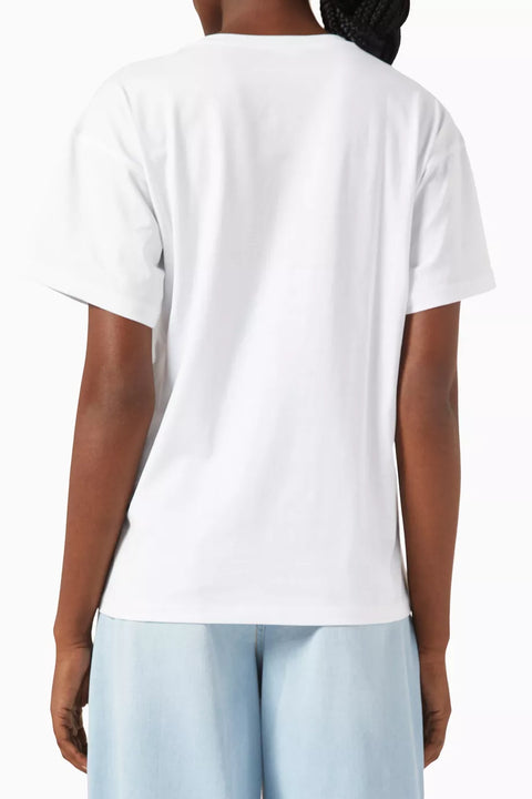 Emporio Armani Women's White Sequin-Embellished EA Logo  T-Shirt | Emporio Armani In Lebanon