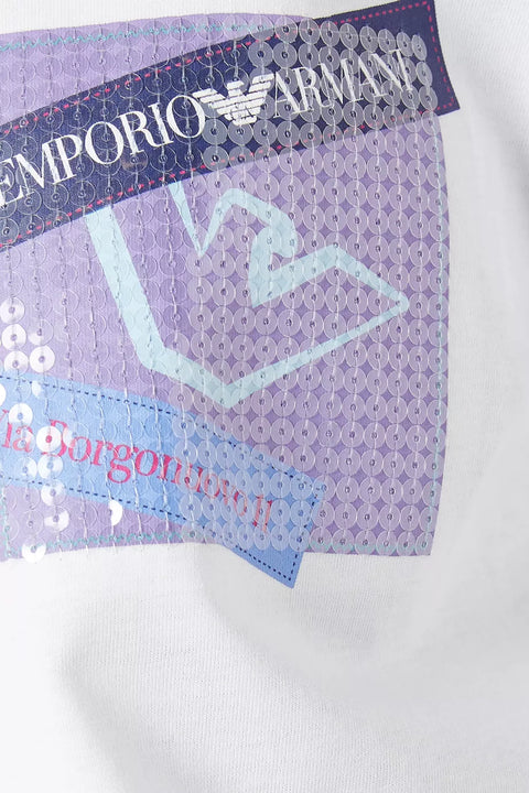 Emporio Armani Women's White Sequin-Embellished EA Logo  T-Shirt | Emporio Armani In Lebanon