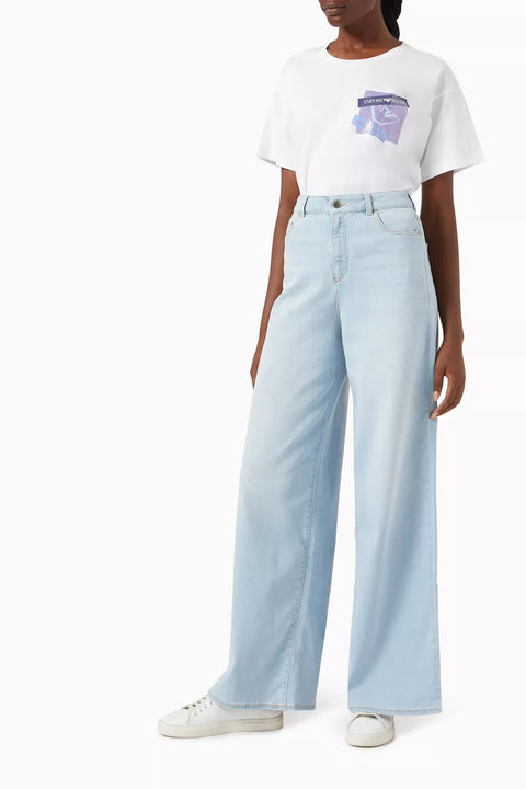 Emporio Armani Women's White Sequin-Embellished EA Logo  T-Shirt | Emporio Armani In Lebanon