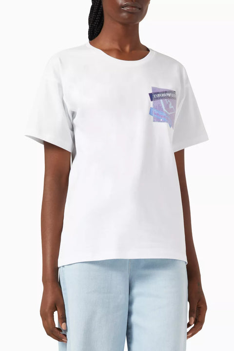 Emporio Armani Women's White Sequin-Embellished EA Logo  T-Shirt | Emporio Armani In Lebanon