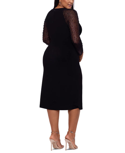 Betsy & Adam Women's Black Plus Size Embellished-Sleeve Bodycon Dress | Betsy & Adam In Lebanon