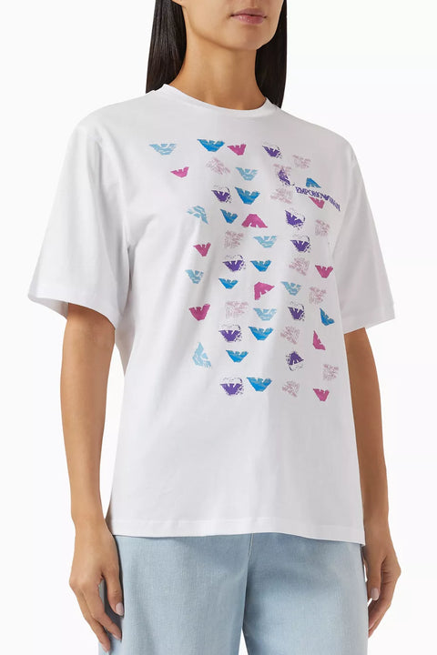 Emporio Armani Women's White Allover Eagle Print T-shirt | Emporio Armani in Lebanon