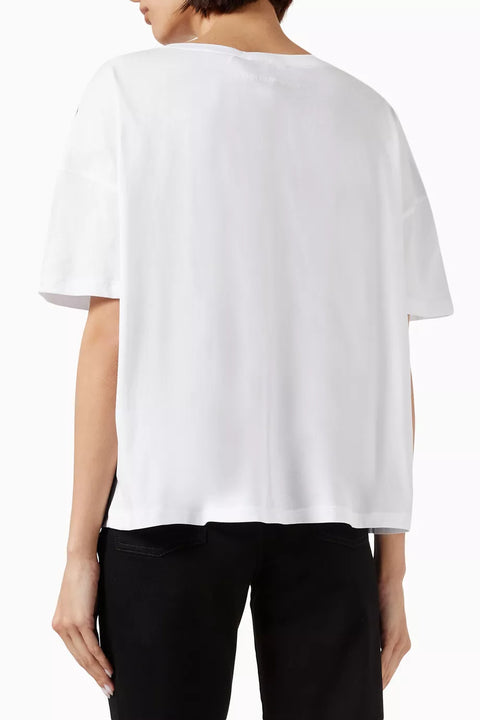 Emporio Armani Women's White /Black Logo Chiffon-layer  T-shirt | Emporio Armani in Lebanon