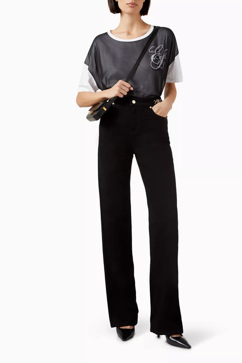 Emporio Armani Women's White /Black Logo Chiffon-layer  T-shirt | Emporio Armani in Lebanon