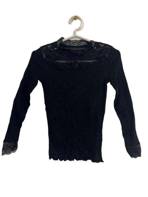 POMPdeLUX Girl's black Lace Mock Neck Long Sleeve Blouse | POMPdeLUX in Lebanon