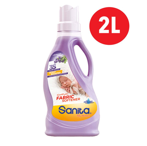 Sanita fabric softener bottle with a 2L label on a white background