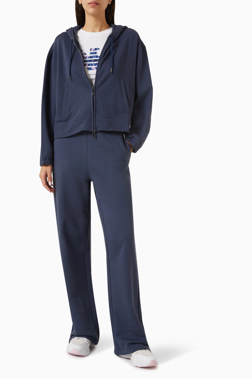 Emporio Armani Women's Navy Logo-Embroidered Zip-Up Hooded Jacket | Emporio Armani In Lebanon