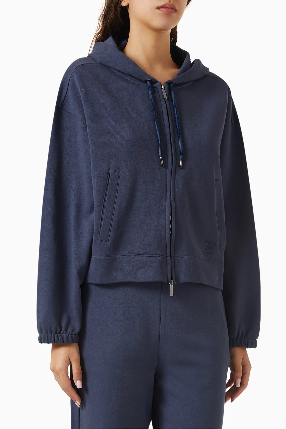 Emporio Armani Women's Navy Logo-Embroidered Zip-Up Hooded Jacket | Emporio Armani In Lebanon