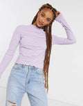 Monki Girl's Lilac  Ruchie Ruched Front Long Sleeve Top Blouse  250837 FE414